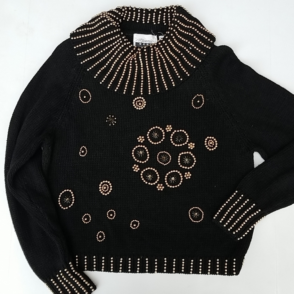 Vintage new years sweater gold studs L 1970,s